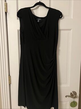 American Living Dress size 14 stretch Black V-Neck Faux-Wrap Midi Dress